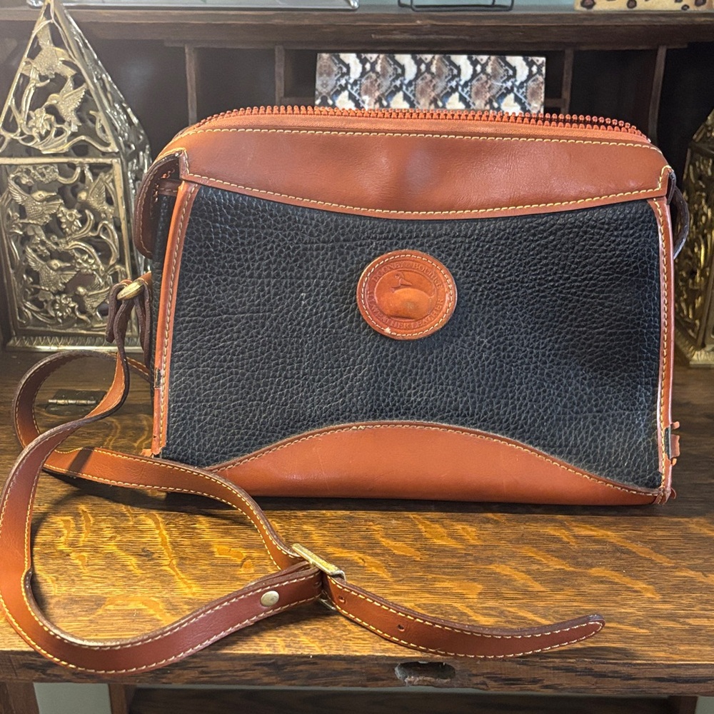 Black and Brown Pebbled Leather Crossbody Bag